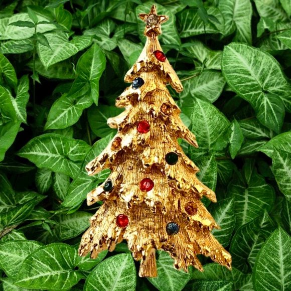 ART Arthur Pepper Vintage Christmas Tree Brooch Pin Gold Tone Rhinestones Signed - Picture 8 of 10